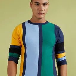 Campus Sutra Colourblocked Cotton Pullover-image-31