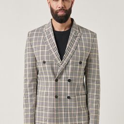 MR BUTTON Checked Slim-Fit Peaked Lapel Collar Double Breasted Blazer-picture-19