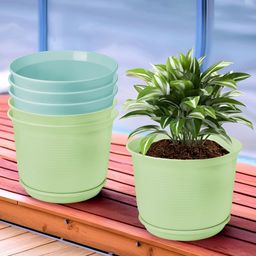 Kuber Industries Blue & Green 6 Pieces Flower Pot Planters With Tray-91