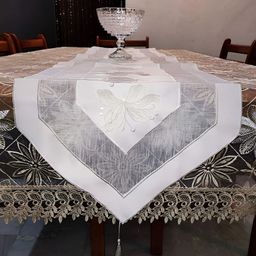 TANLOOMS White & Grey Self-Design Table Runner-16