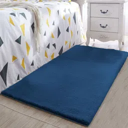 LUXEHOME INTERNATIONAL Teal Ruffle Artificial Fur Anti-Skid Runner-46