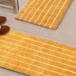 Saral Home CHAMPS 2-Pcs Striped Gold-Toned Rectangular Anti-Skid Runner & Bathmat-1