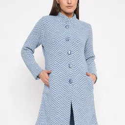 Duke Geometric Self Design Mock Collar Acrylic Longline Cardigan Sweater-25