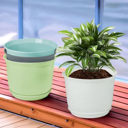 Kuber Industries Grey & White 4 Pieces Flower Pot Planters With Tray-95