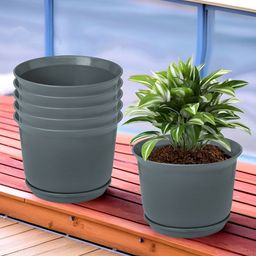 Kuber Industries Grey 6 Pcs Flower Pot Planters With Tray-67