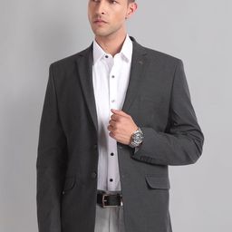 AD By Arvind Self Design Single Breasted Notched Lapel Heathered Formal Blazer-image-60