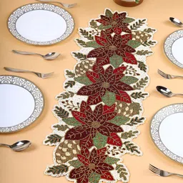 PURINA'S White & Green Beaded Floral Dining Table Runner-9