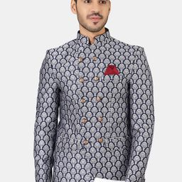 Wintage Men Navy Blue Banarasi Bandhgala Blazers-image-95