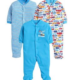 EIO Infants Pack of 3 Printed Pure Cotton Sleepsuits-image-64