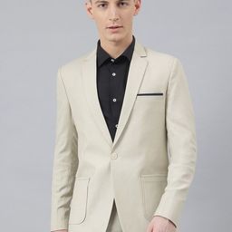 MR BUTTON Men Beige Solid Slim Fit Single-Breasted Blazer-image-70