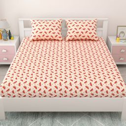 MAFATLAL Red & Pink Cartoon Characters Cotton 144 TC Queen Bedsheet with 2 Pillow Covers-26