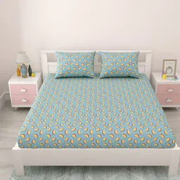 MAFATLAL Blue Cartoon Characters Cotton 144 TC Queen Bedsheet with 2 Pillow Covers-image-14