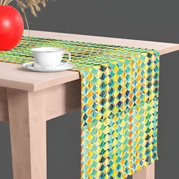 ArtzFolio Green & Yellow Geometric Digital Printed Table Runner-18