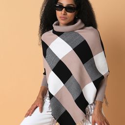 SHOWOFF Women Checked Longline Poncho with Fringed Detail-picture-28