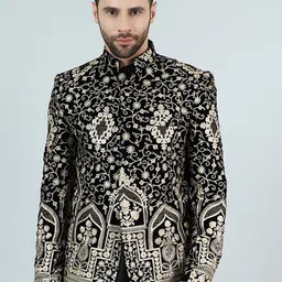 Wintage Embroidered Mandarin Collar Velvet Bandhagala-picture-44