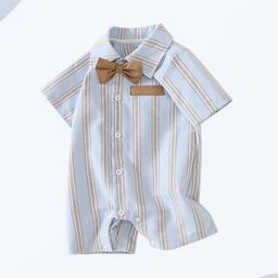 StyleCast Infant Boys Blue Striped Rompers-34