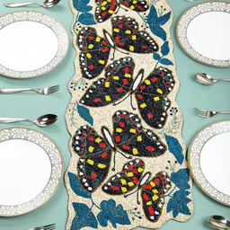 AIVIK Blue & White Beaded Table Runner-15