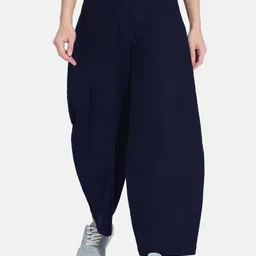 GRASS by Gitika Goyal Women Navy Blue Cocoon Parallel Trousers-image-38