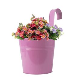 TRUSTBASKET Pink Plain Round Railing Metal Planter-26