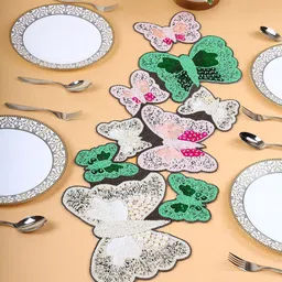 PURINA'S Green & White Textured Beaded Table Runner-24