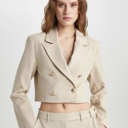 DeFacto Double Breasted Notched Lapel Crop Blazer-picture-32