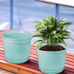 Kuber Industries Blue 3 Pieces Flower Pot Planters With Tray-81