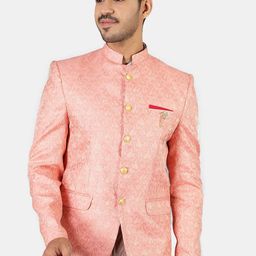 Wintage Men Pink Woven Design Single Breasted Bandhgala Blazer-21