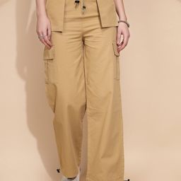 Global Republic Women Mid-Rise Stain Resistant Cotton Cargos Trousers-image-14
