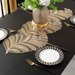 Dakshya Industries Golden Self Design Table Runner-29