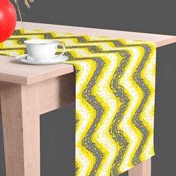 ArtzFolio Yellow & White Geometric Printed Table Runner-20