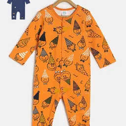 MINI KLUB Infants Pack Of 2 Orange & Blue Printed Pure Cotton Rompers-picture-24