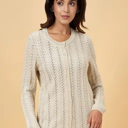 RANGMANCH BY PANTALOONS Self Design Open Knit Acrylic Cardigan-image-44