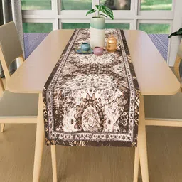 Kuber Industries Brown & White Printed Velvet Table Runner-15