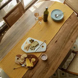 ellementry Mellow Mustard Yellow Textured Pure Cotton Rectangular Table Runner-15