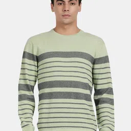 t-base Striped Ribbed V-neck Long Sleeves Pullover-image-91