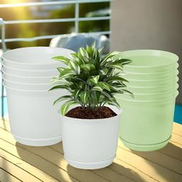 Kuber Industries White & Green 12 Pieces Flower Pot Planters With Tray-image-44