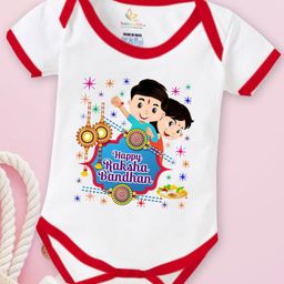 Babywish Infants Happy Raksha Bandhan Printed Cotton Bodysuit-image-61