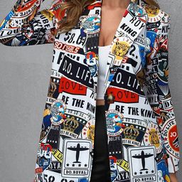 StyleCast White Printed Notched Lapel Collar Single-Breasted Blazers-picture-4