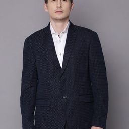 HARSAM Men Navy Blue & White Micro Ditsy Printed Single-Breasted Casual Blazer-picture-6