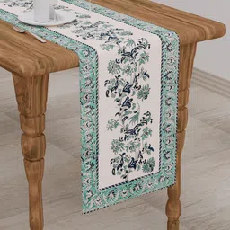 Clasiko Green & White Block Printed Rectangle Runners-18