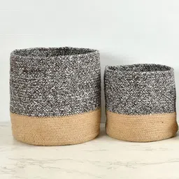 Homefab India Coffee Brown & Brown 2 Pieces Braided Woven Cotton Planter Baskets-image-52