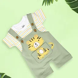 MeeMee Boys Applique Dungaree With Striped Printed T-Shirt-image-26