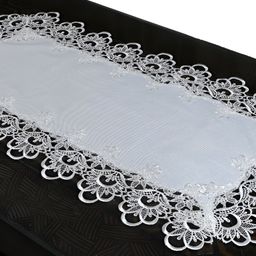 TANLOOMS White Tissue Plain Lace Design Table Runner-43