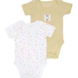 MiArcus Kids Unisex Pack Of 2 White & Beige Printed Bodysuit-30