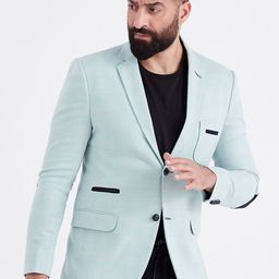 MR BUTTON Men Green Self-Design Single-Breasted Slim-Fit Casual Blazer-picture-15