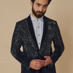 sven suits Embellished Single-Breasted Velvet Blazer-image-42