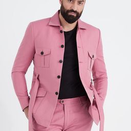 MR BUTTON Men Pink Solid Slim-Fit Single Breasted Blazer-picture-25