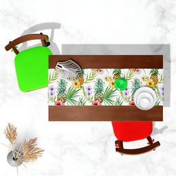 ArtzFolio White & Green Quirky Printed Table Runner-44