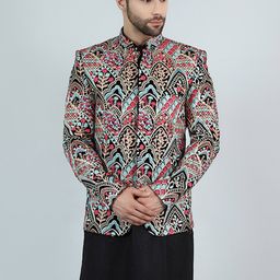 Wintage Embroidered Mandarin Collar Velvet Bandhgala Blazer-picture-42