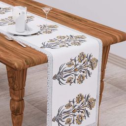 Clasiko White & Yellow Floral Printed Pure Cotton Table Runner-24